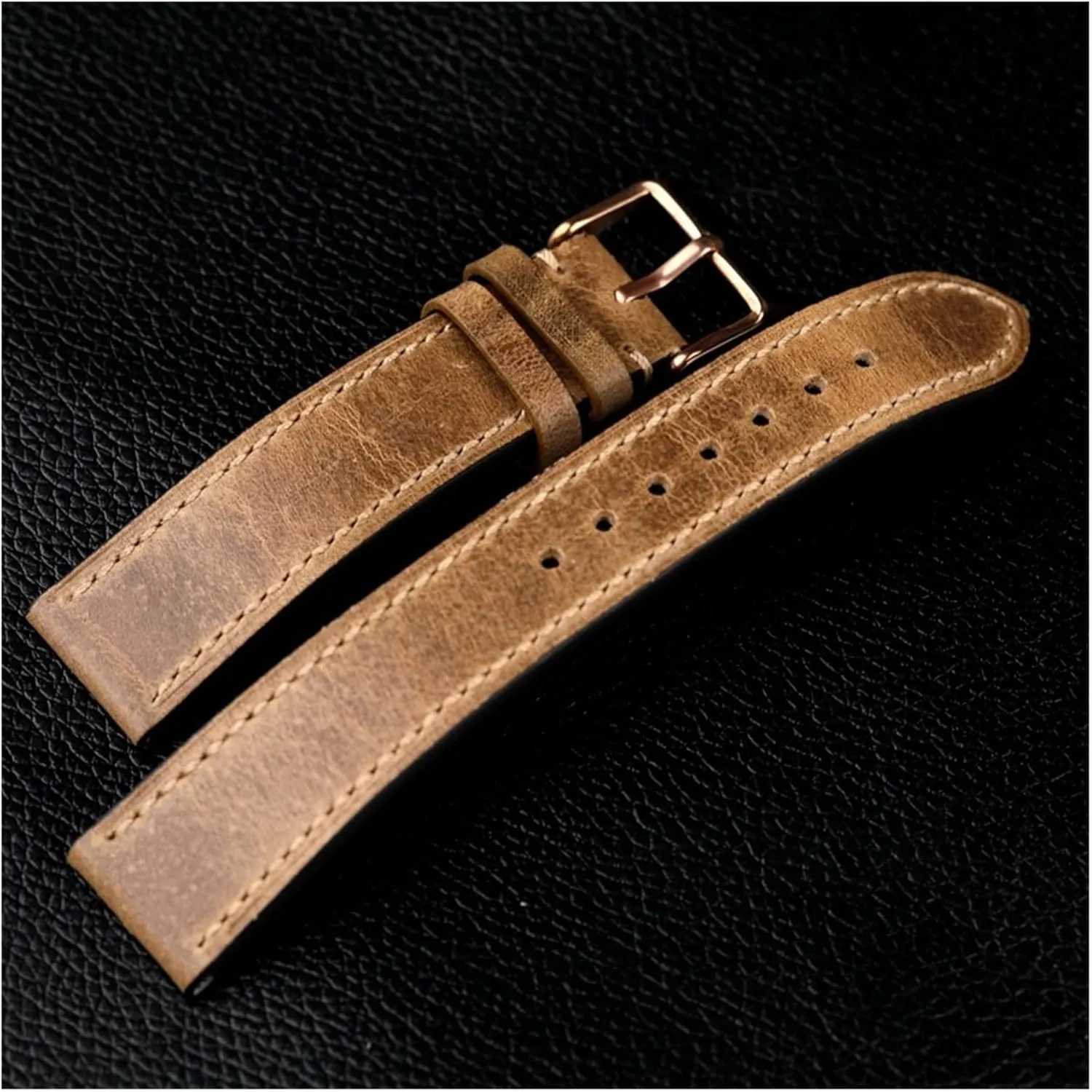 metabolize administer Men's First Layer Leather Fully Handmade High-End Leather Watchband 18 19 20 21 22MM Light Brown Leather Bracelet,Retro Strap, 