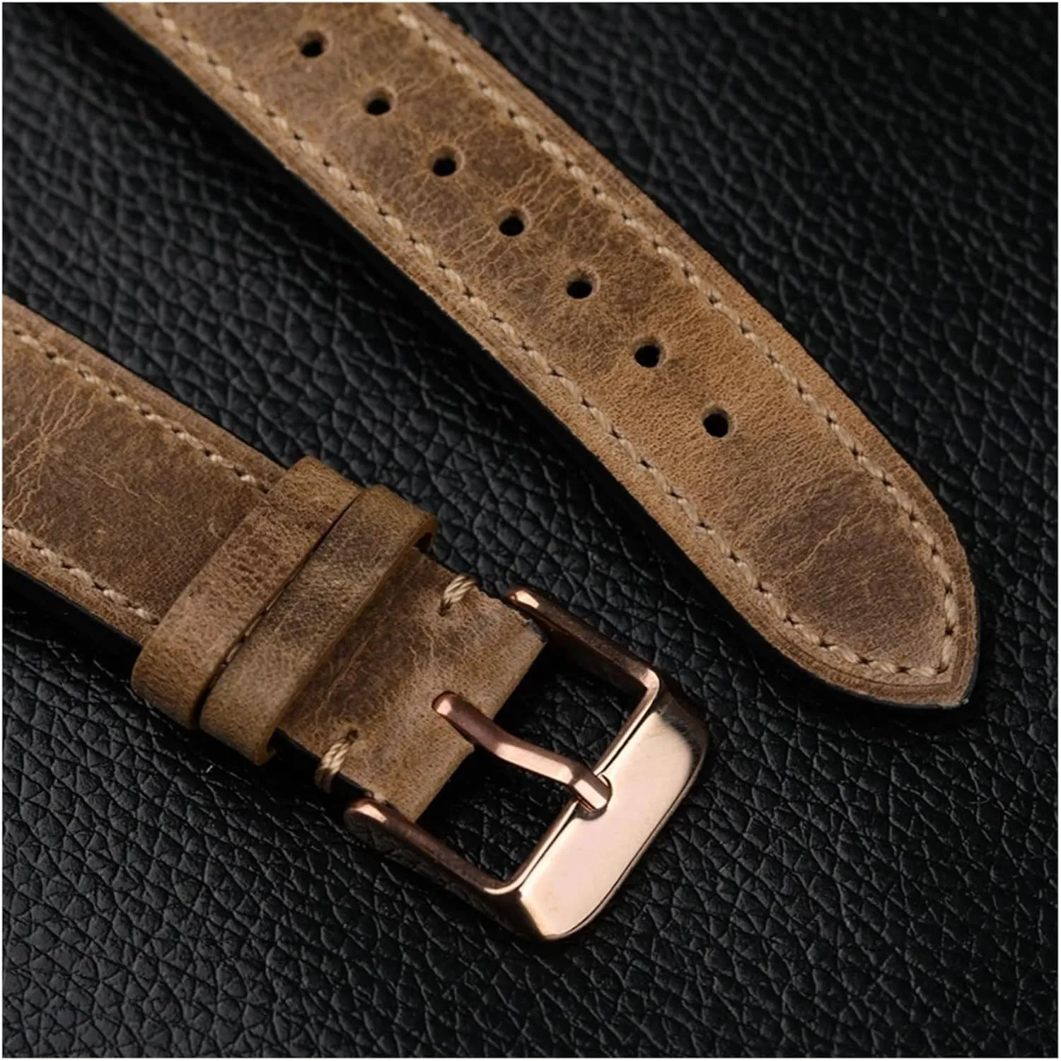 metabolize administer Men's First Layer Leather Fully Handmade High-End Leather Watchband 18 19 20 21 22MM Light Brown Leather Bracelet,Retro Strap, 