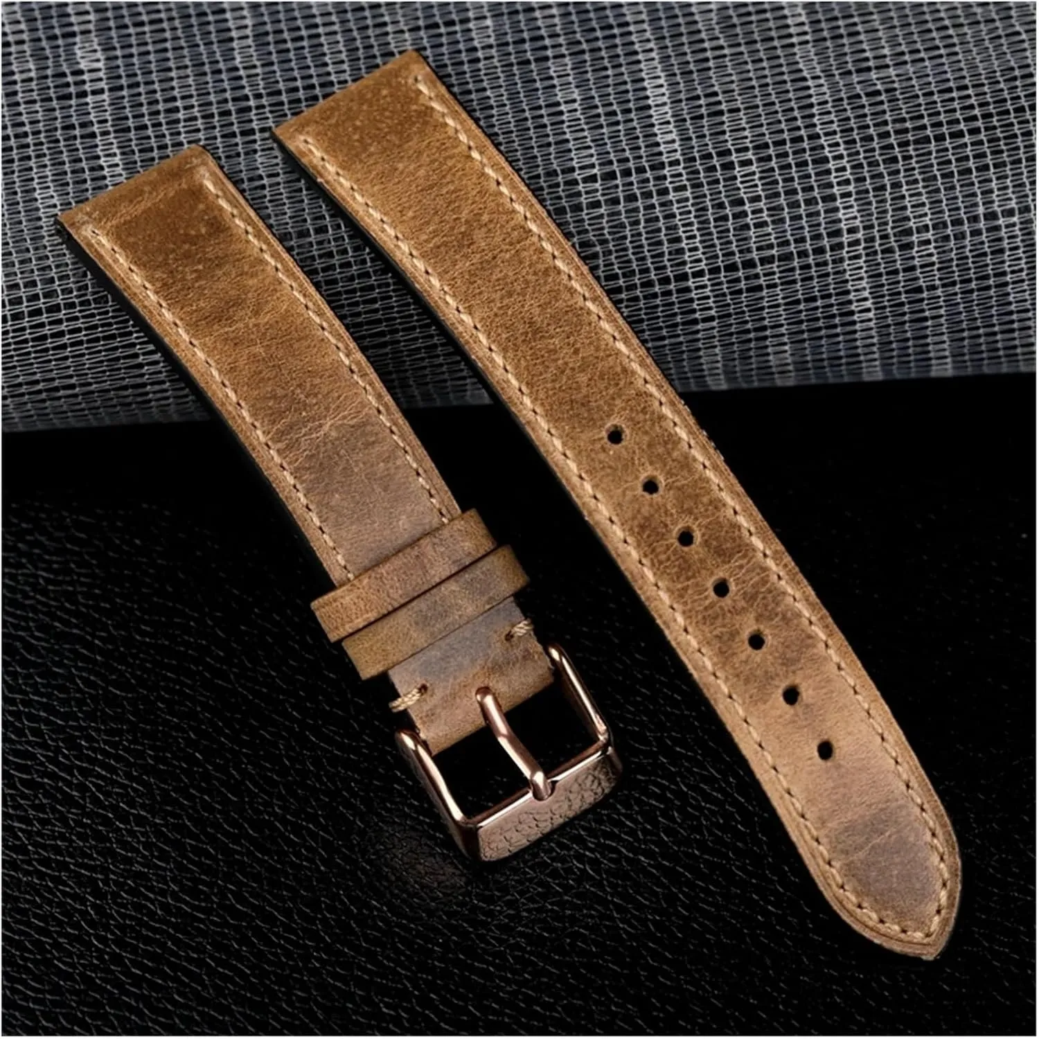 metabolize administer Men's First Layer Leather Fully Handmade High-End Leather Watchband 18 19 20 21 22MM Light Brown Leather Bracelet,Retro Strap, 