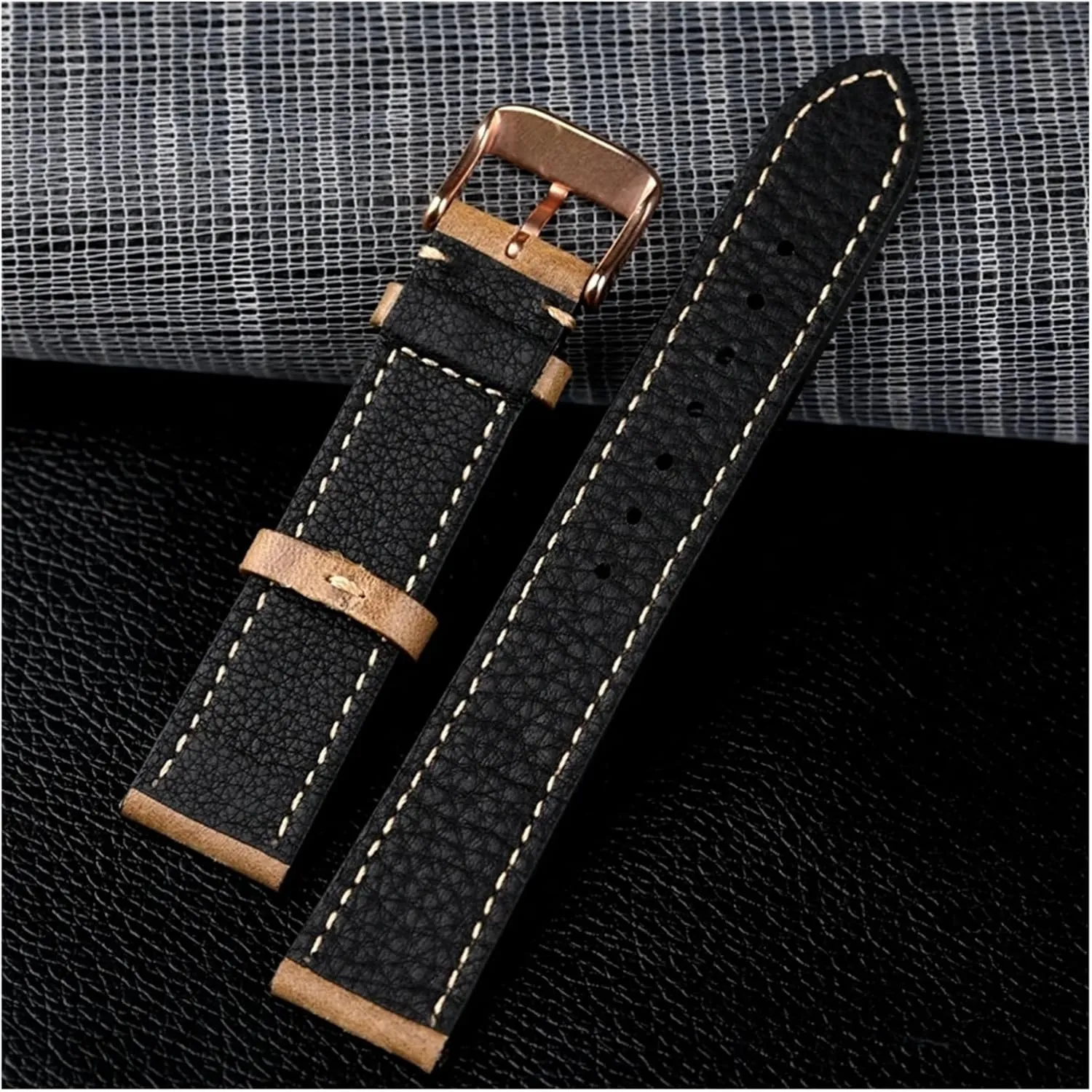 metabolize administer Men's First Layer Leather Fully Handmade High-End Leather Watchband 18 19 20 21 22MM Light Brown Leather Bracelet,Retro Strap, 