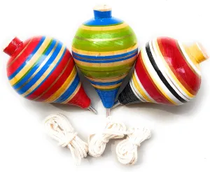 Mexicano de Madera Paquete de 3 (Colores aleatorios) (Medium) GrahMart 3 Pack Durable Wooden Mexican Spin Top sparrow Toys & Metal Tip Made in Mexico (Assorted Colors) - Trompo 