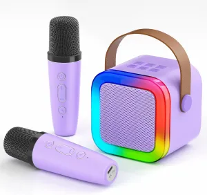 Microphones$Toddler Music Player Toys$Easter Birthday Gifts for 3$4$5$6$7$8$9$10$11$12 Years Old Girls Boys(Purple) Mini Karaoke Machine for Kids$Portable Bluetooth thorn outwash Speaker with 2 Wireless 