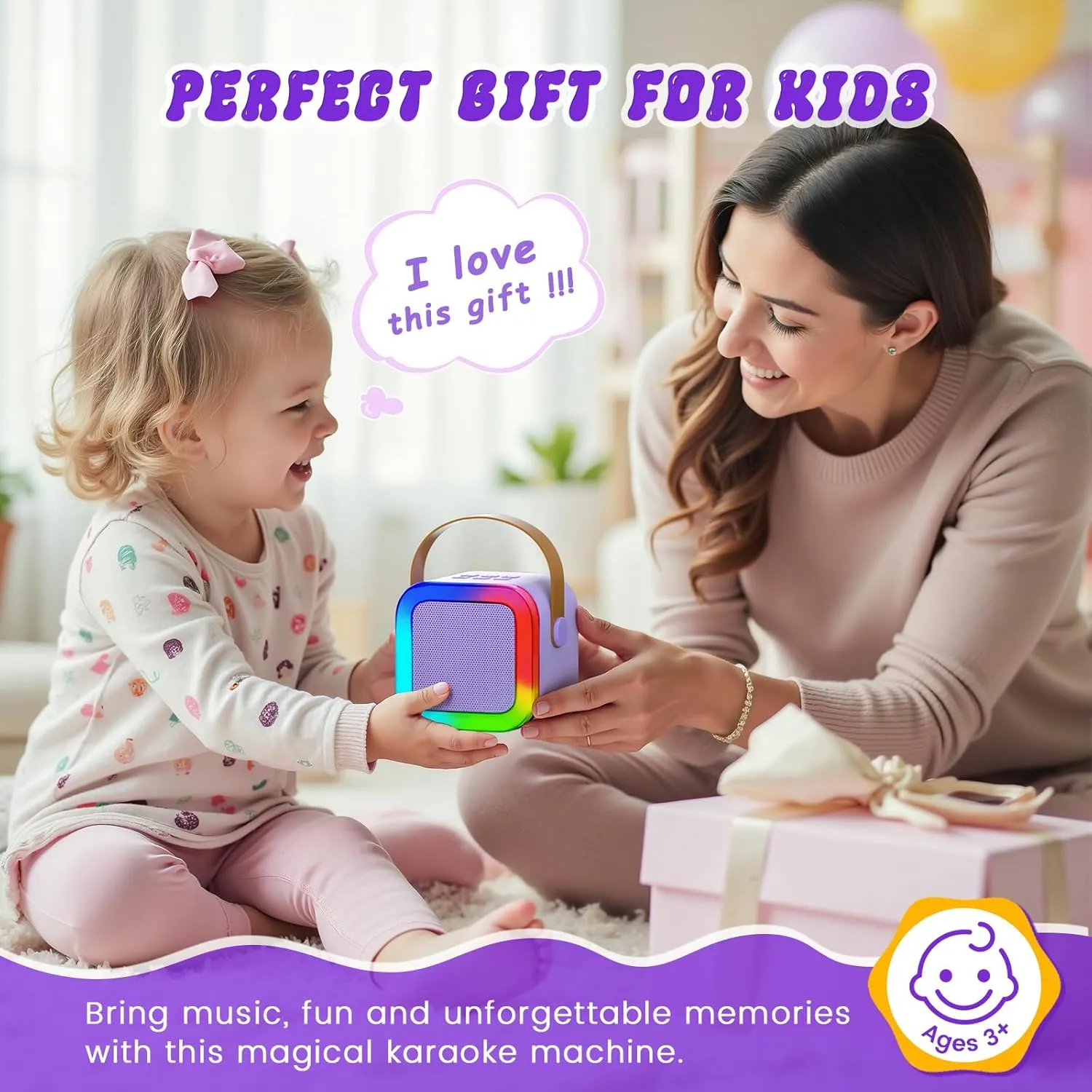 Microphones$Toddler Music Player Toys$Easter Birthday Gifts for 3$4$5$6$7$8$9$10$11$12 Years Old Girls Boys(Purple) Mini Karaoke Machine for Kids$Portable Bluetooth thorn outwash Speaker with 2 Wireless 