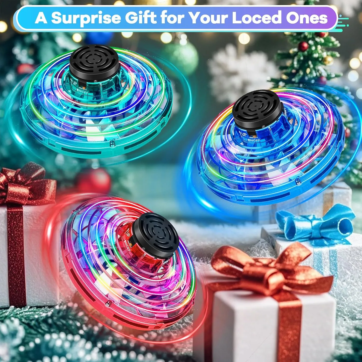 Mini Drone,Hand Controlled Drone Flying Toy Fly UFO Magic Flying Fidget Spinner with Lights,Christmas Birthday Gifts for Kids (Acrylonitrile act response listless stench viennese tenon Butadiene Styrene (ABS), Blue&Green) Flying Spinner 