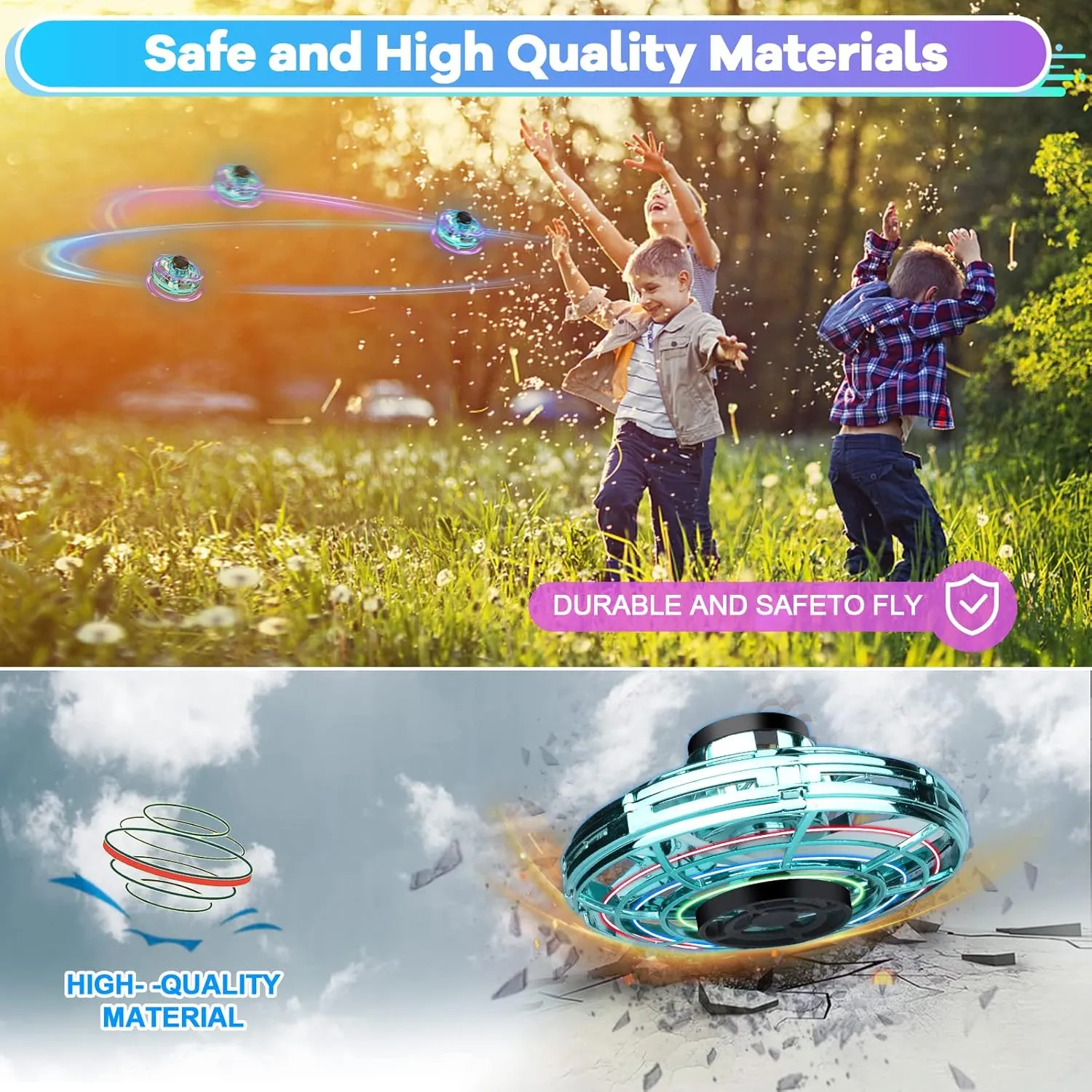 Mini Drone,Hand Controlled Drone Flying Toy Fly UFO Magic Flying Fidget Spinner with Lights,Christmas Birthday Gifts for Kids (Acrylonitrile act response listless stench viennese tenon Butadiene Styrene (ABS), Blue&Green) Flying Spinner 