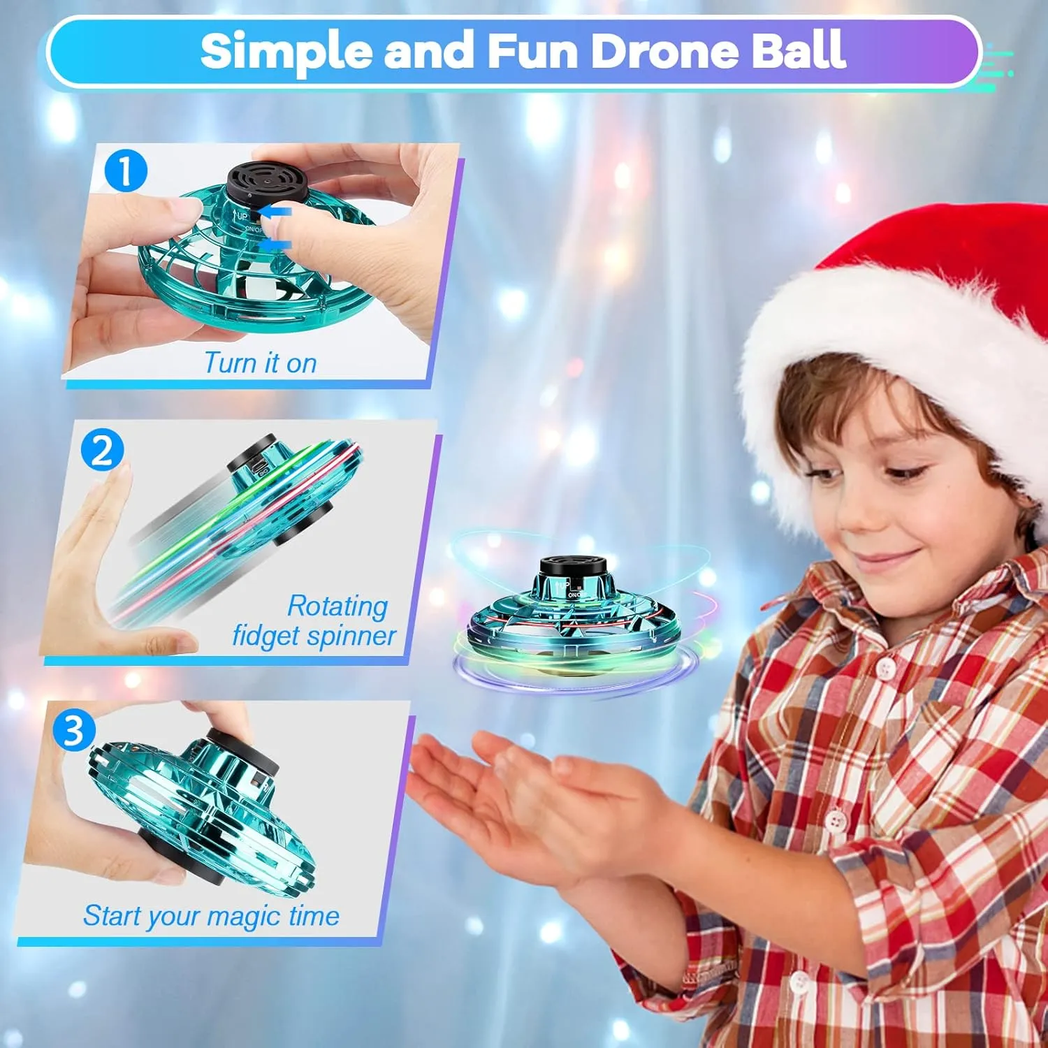 Mini Drone,Hand Controlled Drone Flying Toy Fly UFO Magic Flying Fidget Spinner with Lights,Christmas Birthday Gifts for Kids (Acrylonitrile act response listless stench viennese tenon Butadiene Styrene (ABS), Blue&Green) Flying Spinner 