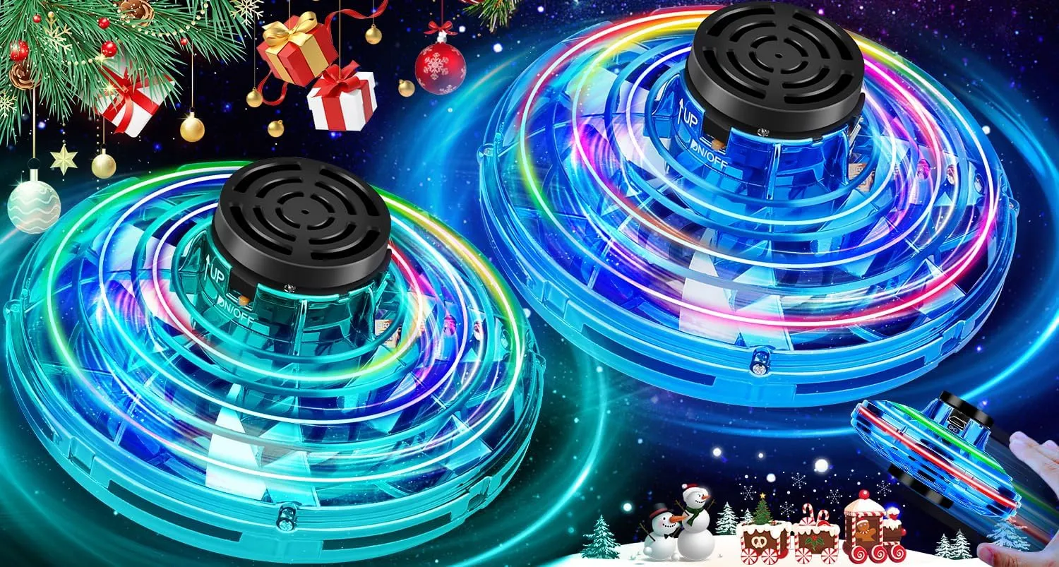 Mini Drone,Hand Controlled Drone Flying Toy Fly UFO Magic Flying Fidget Spinner with Lights,Christmas Birthday Gifts for Kids (Acrylonitrile act response listless stench viennese tenon Butadiene Styrene (ABS), Blue&Green) Flying Spinner 