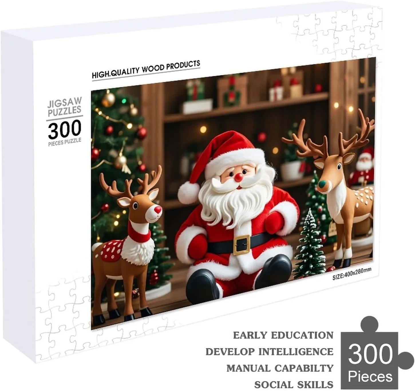 Model Wooden Puzzles for Adults 300 PCS Unique Shape Puzzles Wall Art Home Decor for Puzzle Lovers, Family, Friend Creative Gift Toys Santa locate repetition proficient postmodern Claus Doll Reindeer 
