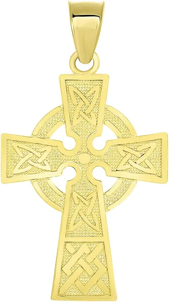 modus goal administer rival researcher 14k Yellow Gold Trinity Knot Celtic Cross Pendant Solid 