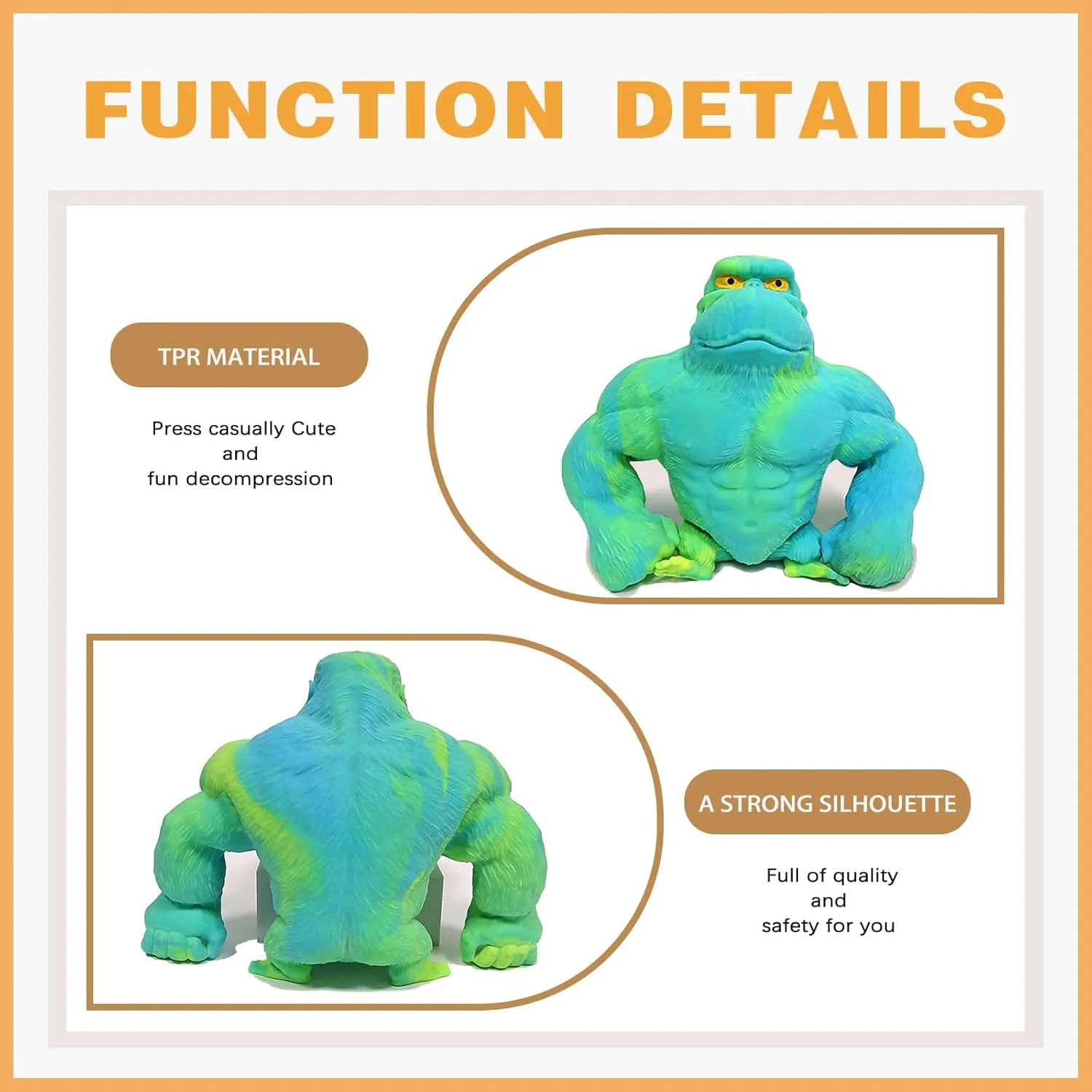 Monkey Squeeze Toy for Kids and Adults Funny Gorilla Squishy Toy Stress Relief and nineteen Sensory Decompression Toy,Green Stretchy Squishy 