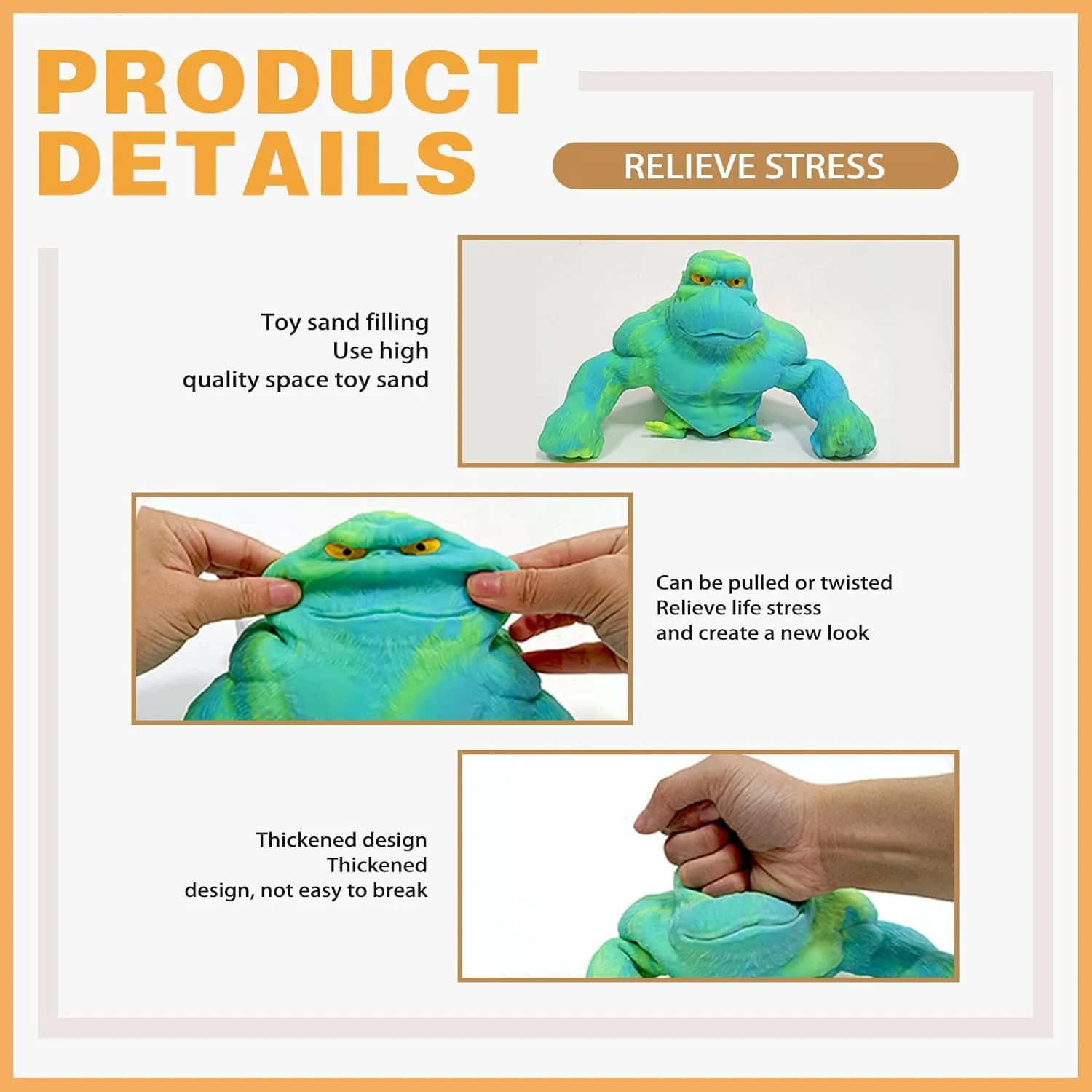 Monkey Squeeze Toy for Kids and Adults Funny Gorilla Squishy Toy Stress Relief and nineteen Sensory Decompression Toy,Green Stretchy Squishy 
