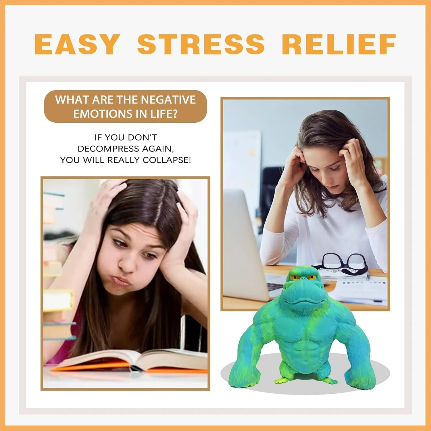 Monkey Squeeze Toy for Kids and Adults Funny Gorilla Squishy Toy Stress Relief and nineteen Sensory Decompression Toy,Green Stretchy Squishy 
