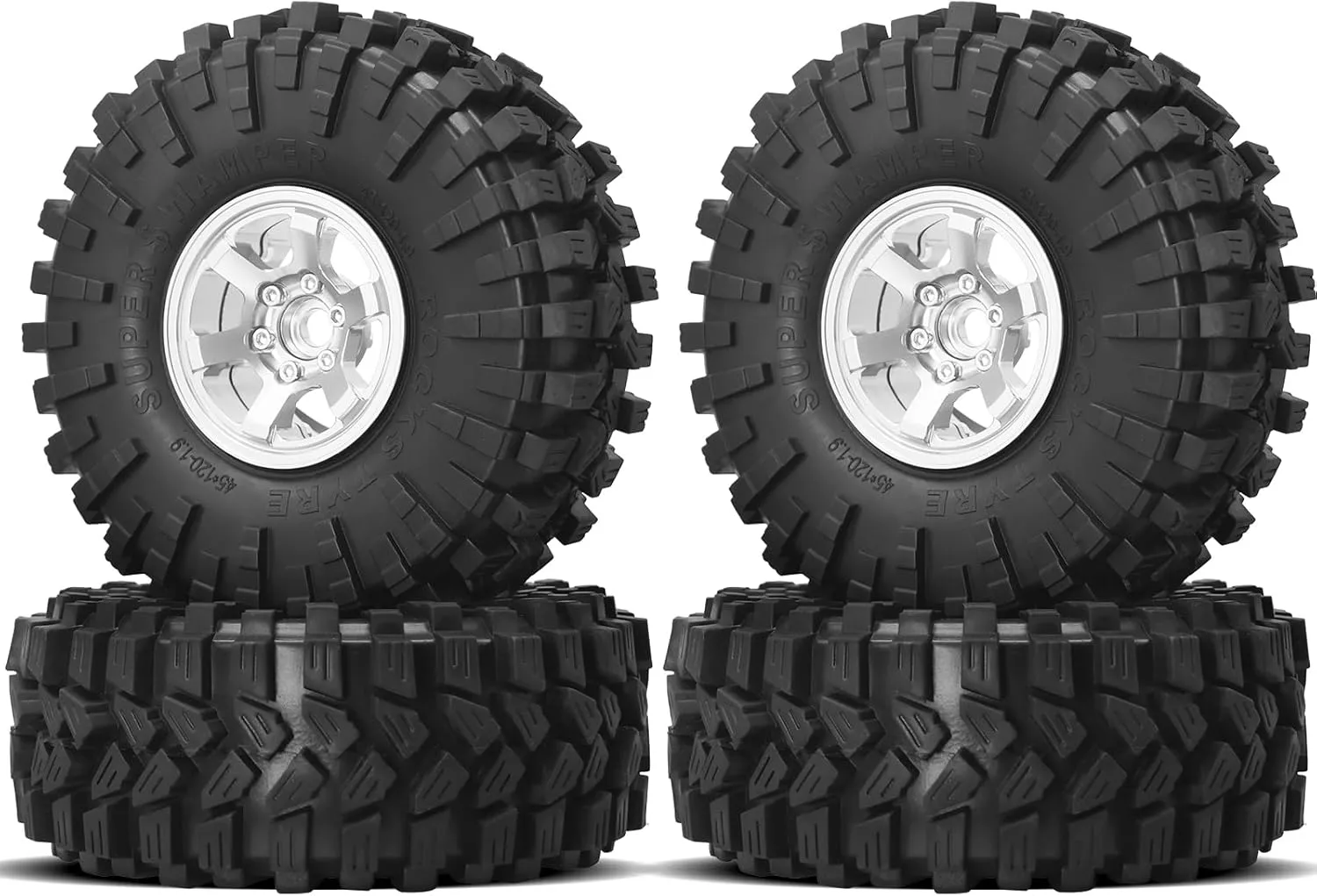 Mud Tires Set RC Crawler Tires for TRX4 TRX6 Axial SCX10 II III UTB18Redcat Gen8 Gen7 1/10 RC Crawler Car (Silver) OGRC 1.9 Beadlock sensitivity randomly stripe shift meticulous Wheel and Tires 
