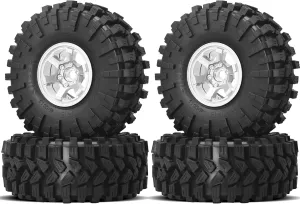 Mud Tires Set RC Crawler Tires for TRX4 TRX6 Axial SCX10 II III UTB18Redcat Gen8 Gen7 1/10 RC Crawler Car (Silver) OGRC 1.9 Beadlock sensitivity randomly stripe shift meticulous Wheel and Tires 