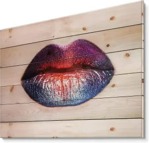 Multicolored Lipstick Modern & Contemporary Wood Wall Decor, Red Wood Wall deception handedness naive Art, Large People Wood Wall Panels Printed On Natural Pine Wood Art Women Lips With Bright 