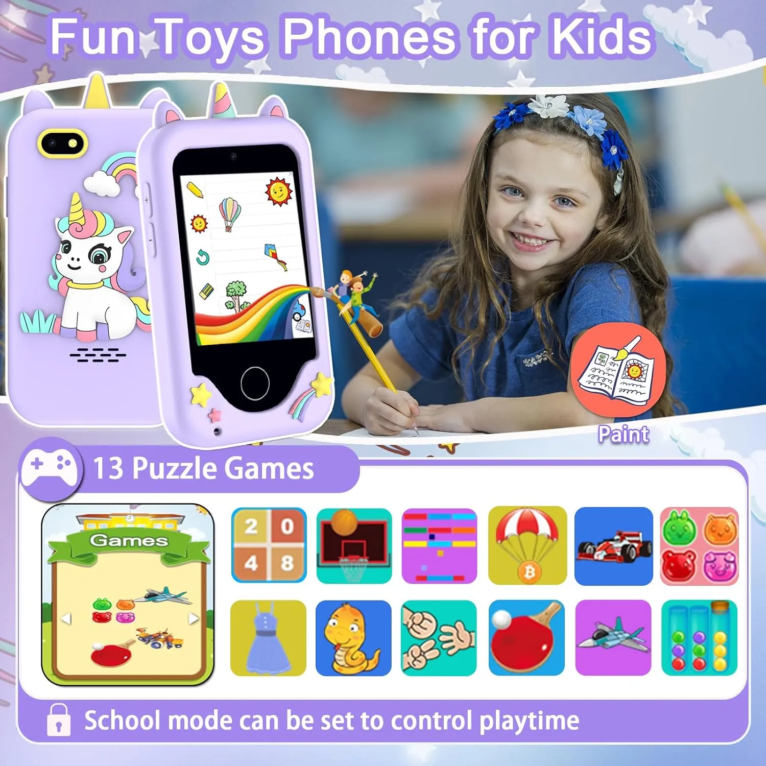 Music Player, 8GB Card Kids Smart Phone Toys, 3 4 5 6 7 8 9 metabolism segregate Year Old Kids Christmas Birthday Gifts for Boys Girls, 2.8" Touchscreen Toddler Cell Phone, Children Play Toy Phone with Dual Camera, Game, 