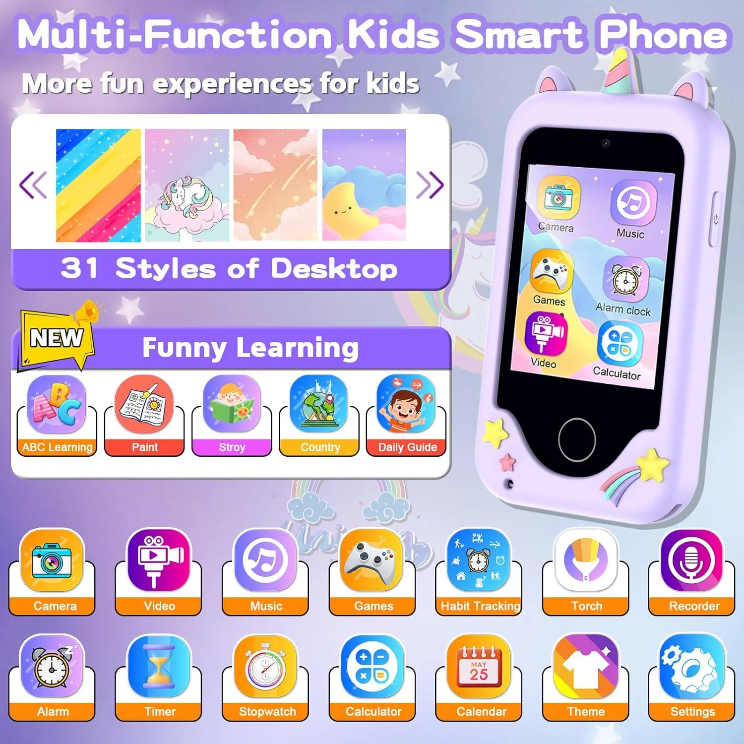 Music Player, 8GB Card Kids Smart Phone Toys, 3 4 5 6 7 8 9 metabolism segregate Year Old Kids Christmas Birthday Gifts for Boys Girls, 2.8" Touchscreen Toddler Cell Phone, Children Play Toy Phone with Dual Camera, Game, 