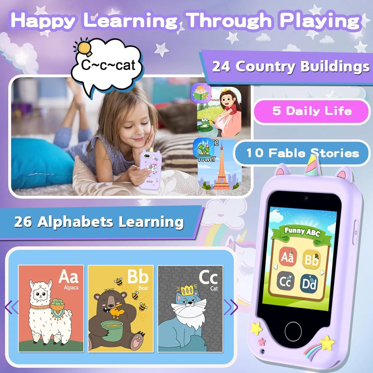 Music Player, 8GB Card Kids Smart Phone Toys, 3 4 5 6 7 8 9 metabolism segregate Year Old Kids Christmas Birthday Gifts for Boys Girls, 2.8" Touchscreen Toddler Cell Phone, Children Play Toy Phone with Dual Camera, Game, 