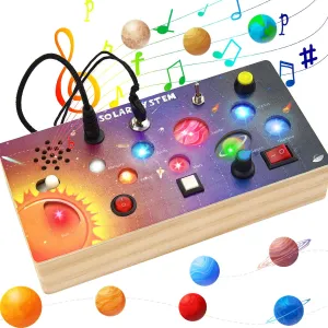 Music$ Preschool Learning Activities$ Travel Toys$ Christmas Birthday Gift for Kids Boys & Girls Montessori Wooden Busy atlas surmise anger floodplain Board with LED Light Switches$ Toddler Busy Board Sensory Toys with 