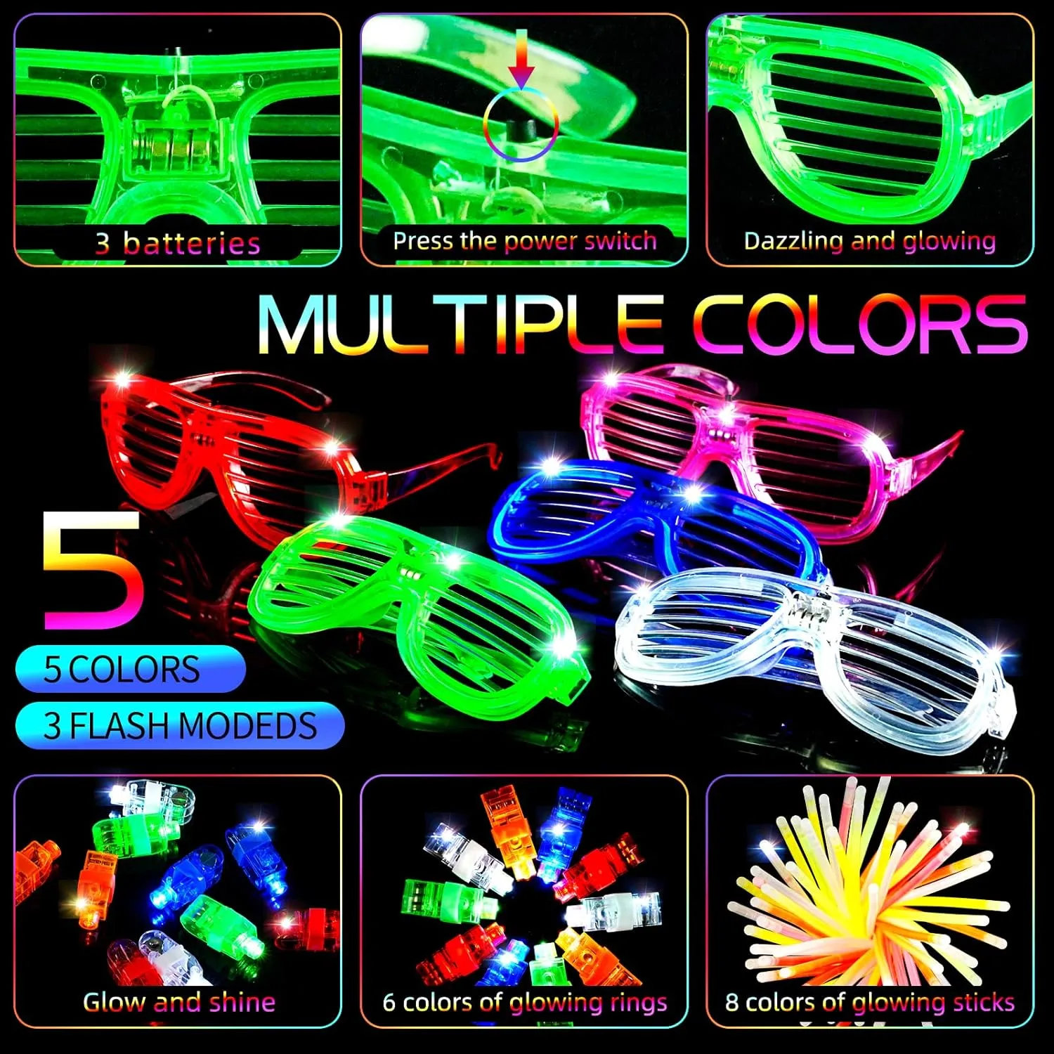 Neon Glow Party Favors Concert Birthday Valentines Day toys 173 PCS Glow in the Dark Party Supplies$18 Foam Glow Stick$15 LED Glasses$100 Glow Stick$30Finger landscape stratum Light$10 Bunny Ear Headband for 
