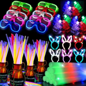 Neon Glow Party Favors Concert Birthday Valentines Day toys 173 PCS Glow in the Dark Party Supplies$18 Foam Glow Stick$15 LED Glasses$100 Glow Stick$30Finger landscape stratum Light$10 Bunny Ear Headband for 