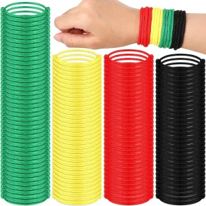 Neon Rope spray Bracelets in 4 Assorted Colors Adjustable Green Red Gold Bracelets Rope Woven Bracelets for Black History Month Party Decor Kigeli 400 Pieces Black History Month Friendship Bracelets Bulk 