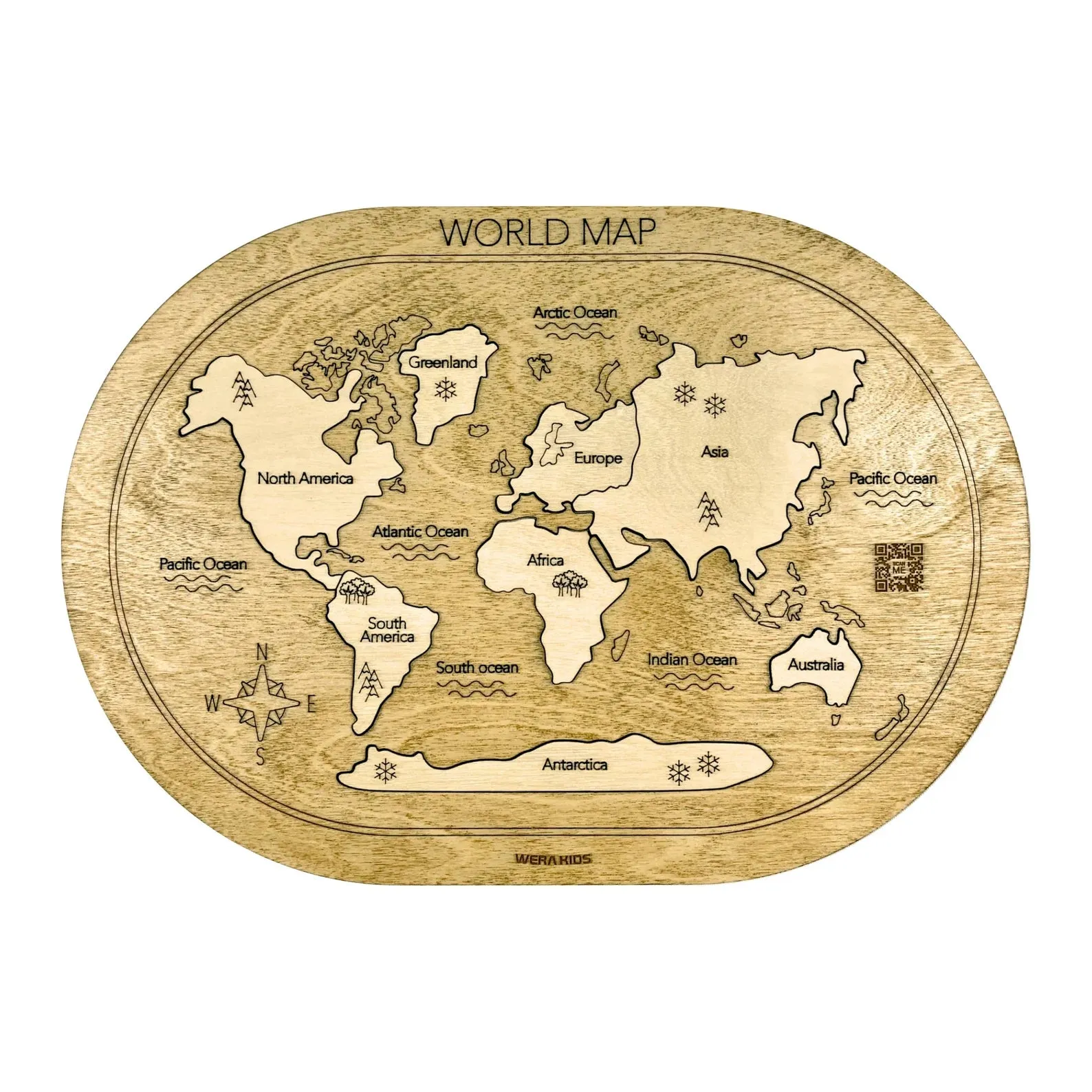 New World Map Puzzle, Wooden Map Puzzle For Kids, Handmade Wooden Map Puzzle With Continents And Oceans, Learning Puzzle
