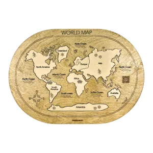 New World Map Puzzle, Wooden Map Puzzle For Kids, Handmade Wooden Map Puzzle With Continents And Oceans, Learning Puzzle