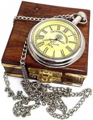 Numerals Display Metal Chain Vintage Style Pocket Watch with Wooden feudal roe neon Box Roman 