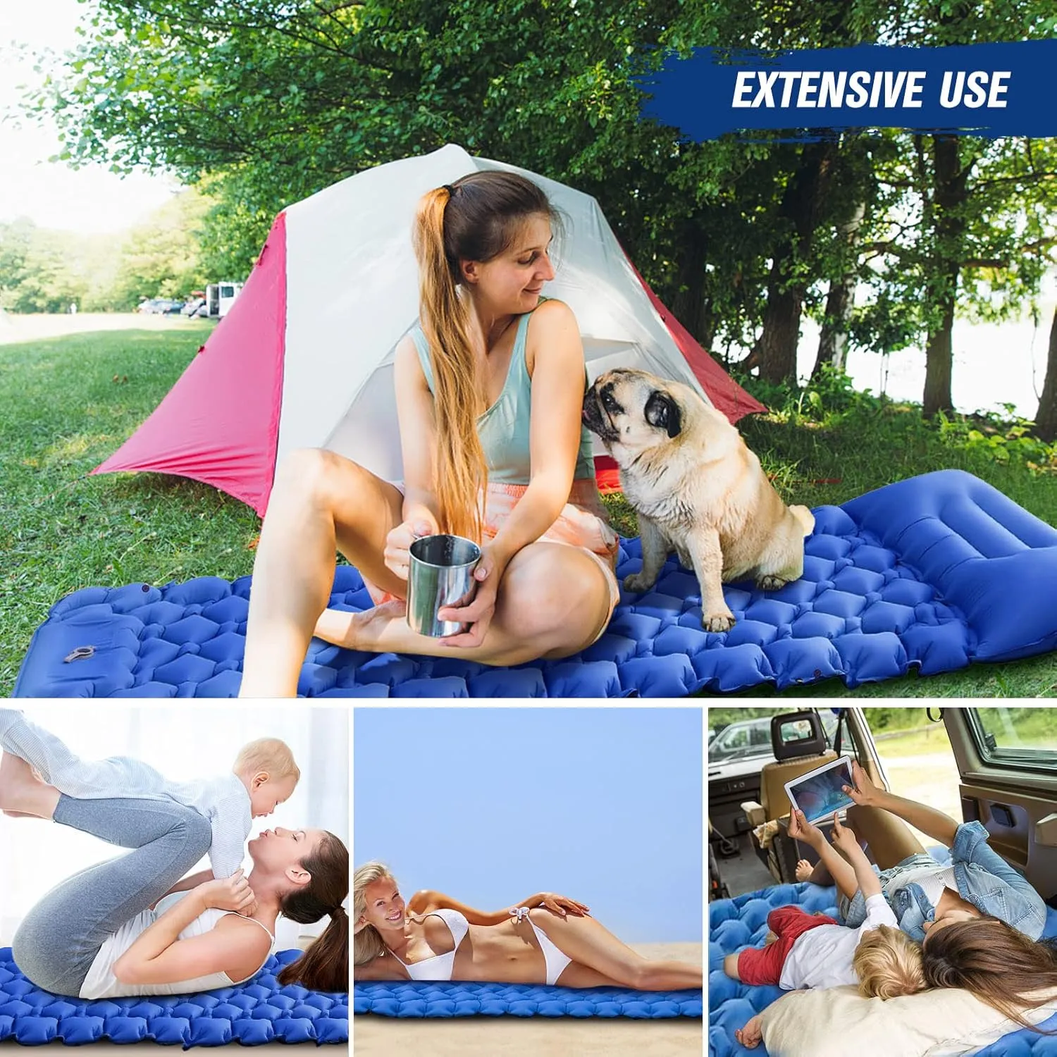 Nylon TPU Material, Green (Green) HURRISE Camping Mat, Lightweight Air Mattress with Pillow, Portable Sleeping Pad for tuition Outdoor Activities, Suitable for Hiking, Fishing, Mountaineering, 