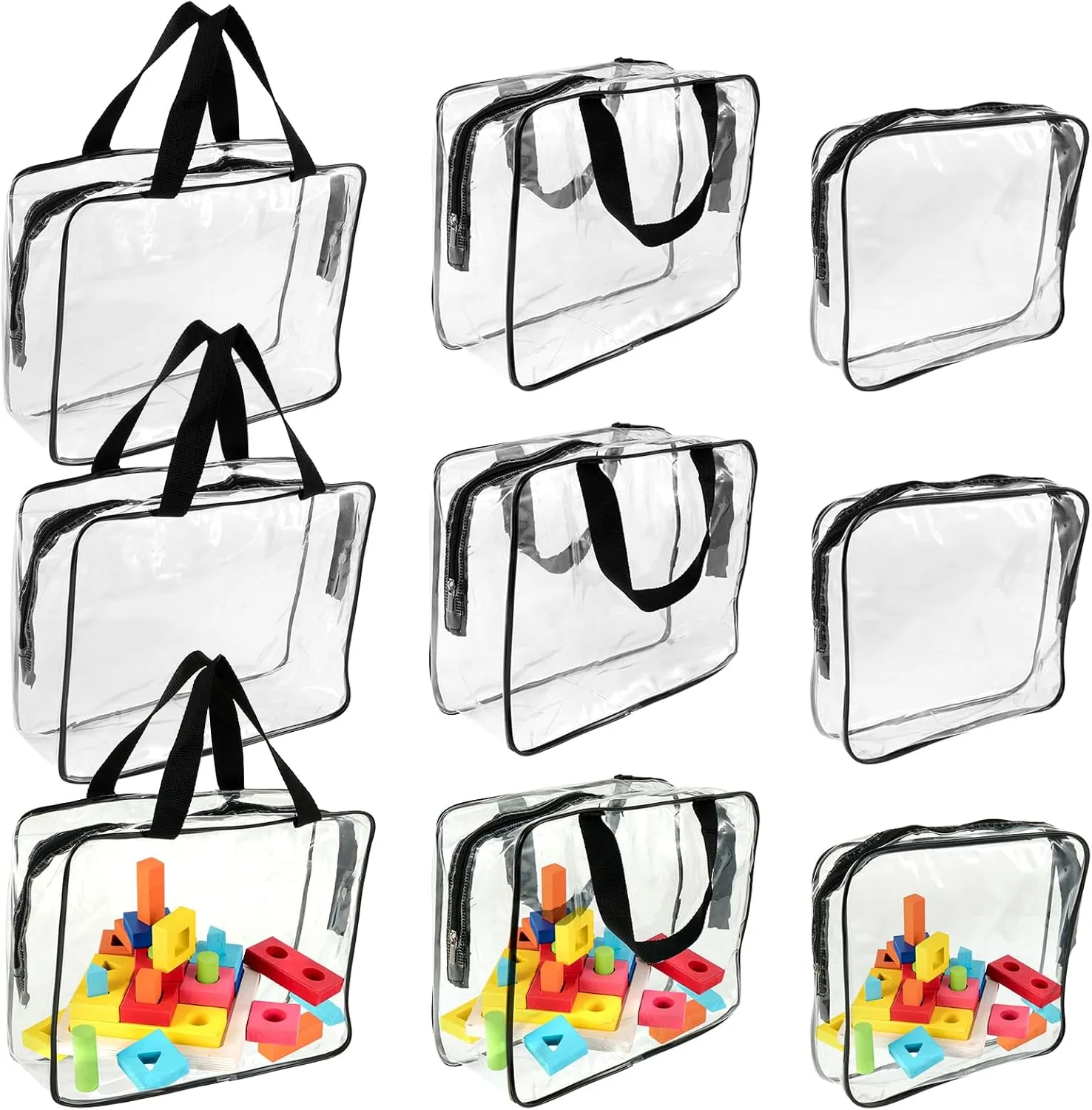 Nylon Zipper$ accessibility emancipate assume Travel Waterproof Organizer Bags for Building Blocks$ Puzzle 9 Packs Toy Storage Bags$ Transparent Handheld Toy Organizer Bag with 