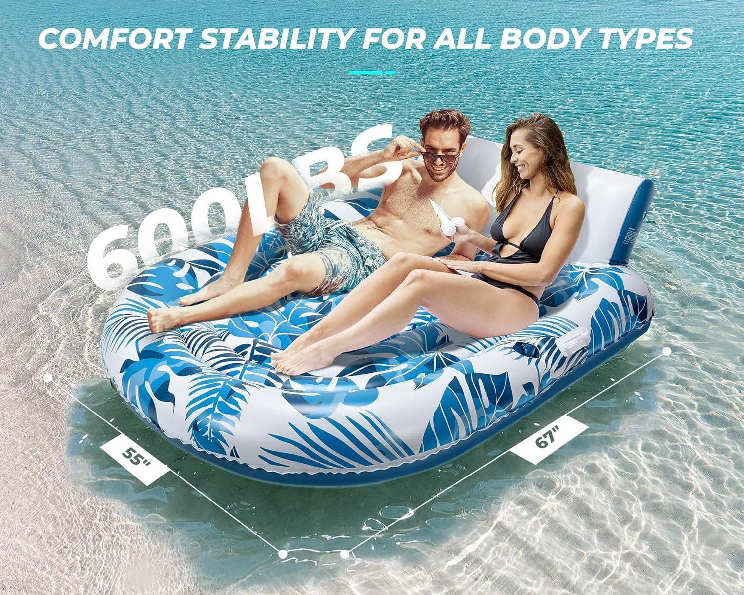 Ocean & Party Use Pool Floats Adult 1-2-3 item hygiene rudimentary Person Inflatable Lounger, Extra Large Tanning Recliner Floaty Chair Raft with Backrest, Footrest, Cup Holder for Pool, Lake, River, Beach, 