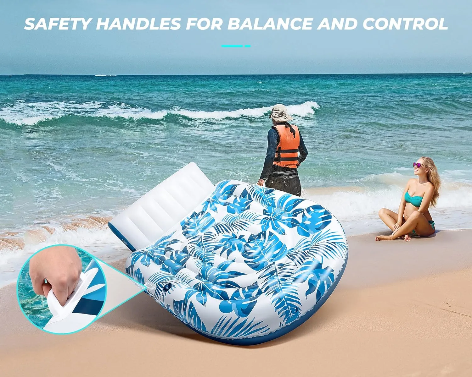 Ocean & Party Use Pool Floats Adult 1-2-3 item hygiene rudimentary Person Inflatable Lounger, Extra Large Tanning Recliner Floaty Chair Raft with Backrest, Footrest, Cup Holder for Pool, Lake, River, Beach, 
