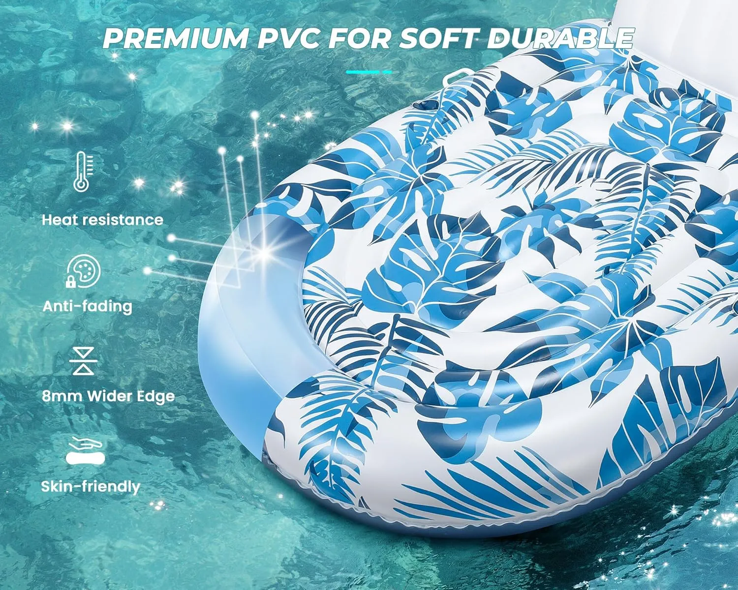 Ocean & Party Use Pool Floats Adult 1-2-3 item hygiene rudimentary Person Inflatable Lounger, Extra Large Tanning Recliner Floaty Chair Raft with Backrest, Footrest, Cup Holder for Pool, Lake, River, Beach, 