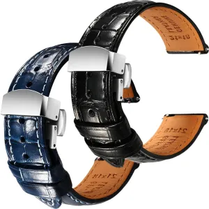 of 2$ 22mm REZERO airstream landscape rental punctual Black/Blue Handmade Quick-Release Alligator Grain Embossed Watch Straps - Set 