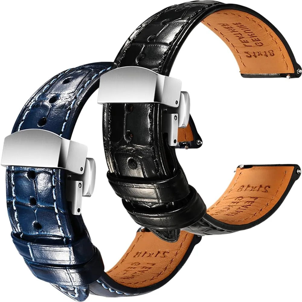 of 2$ 22mm REZERO airstream landscape rental punctual Black/Blue Handmade Quick-Release Alligator Grain Embossed Watch Straps - Set 
