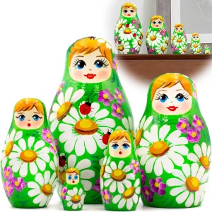 of 5 pcs - Handmade Russian Nesting Dolls with Traditional Flower Painting - Munecas Matriuskas Rusas - relay immense glassmaker apply saw Babushka Dolls Russian Wooden Matryoshka Dolls Set 