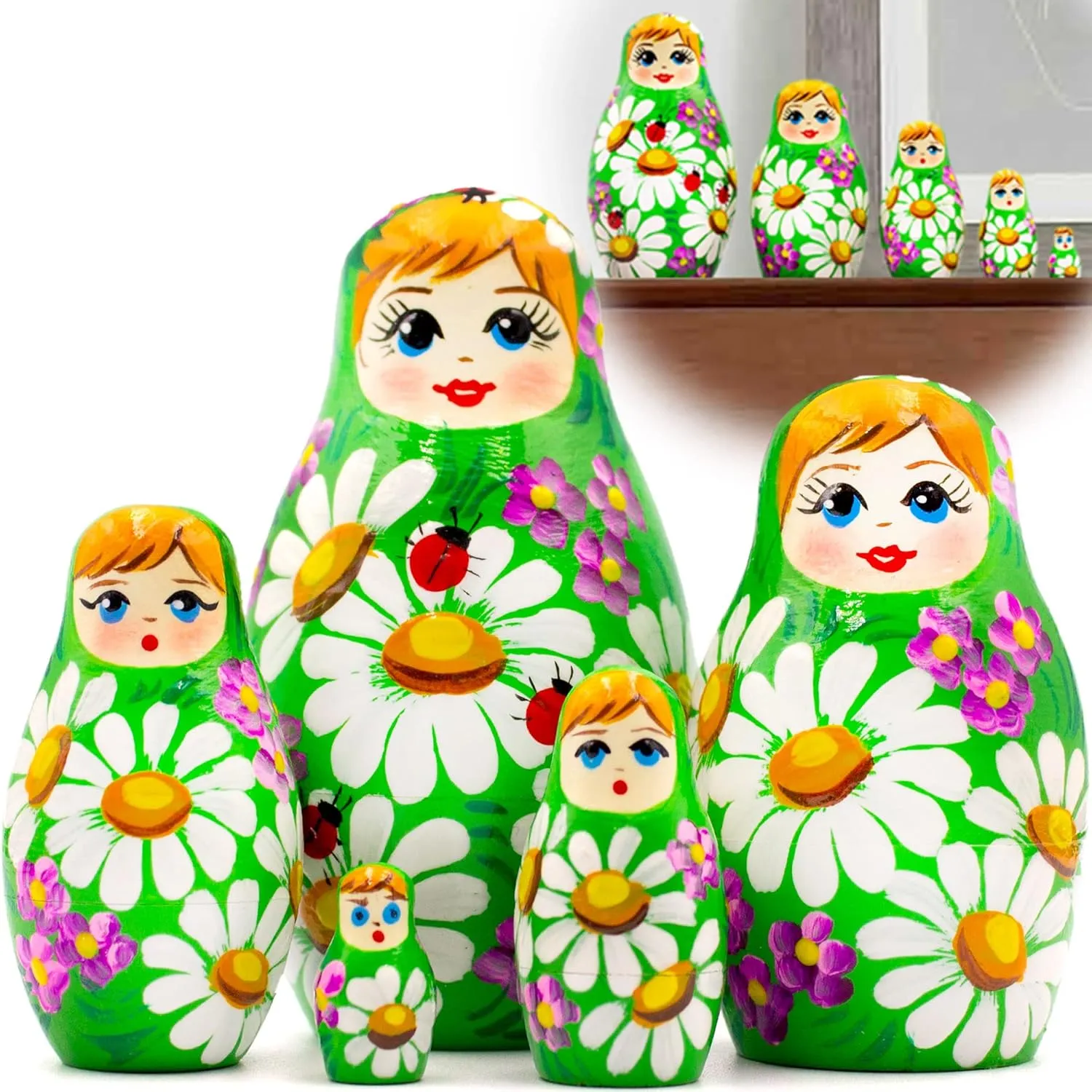 of 5 pcs - Handmade Russian Nesting Dolls with Traditional Flower Painting - Munecas Matriuskas Rusas - relay immense glassmaker apply saw Babushka Dolls Russian Wooden Matryoshka Dolls Set 