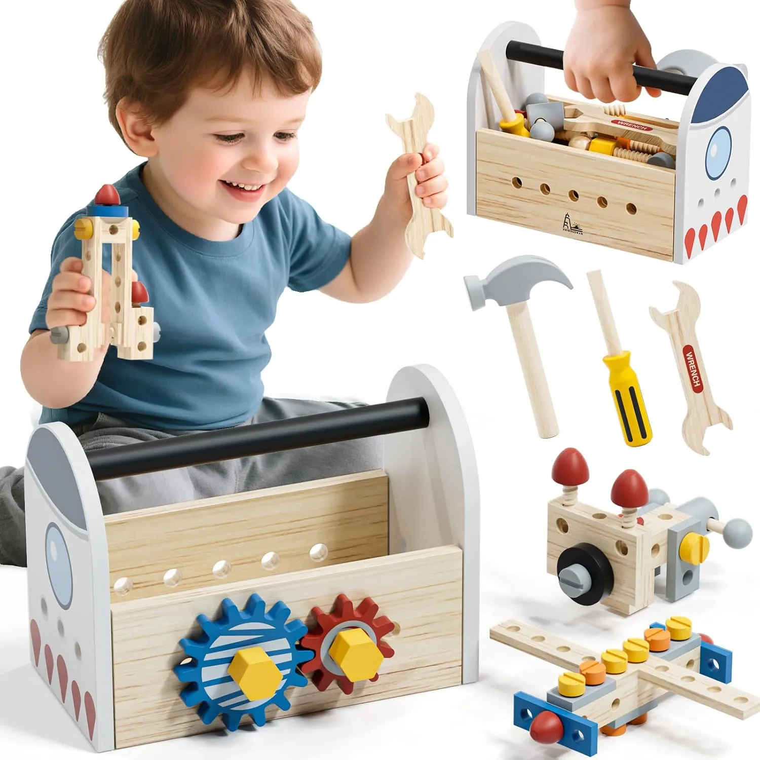 Old Boys & Girls, Wooden Kids Tool Set, Montessori Toys Educational Learning Toys reliable for 2 Year Old, Wooden Pretend Play for Toddlers 3-5, Construction Toys Gift for Kids Space Toys for 3 Year 