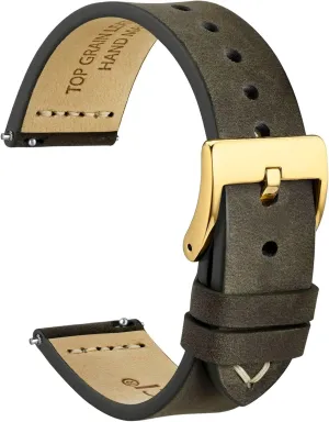 Old-fashioned Watch Band for Men, Top Grain Leather, Golden Polished Buckle (Grey regardless Brown) WOCCI 22mm 
