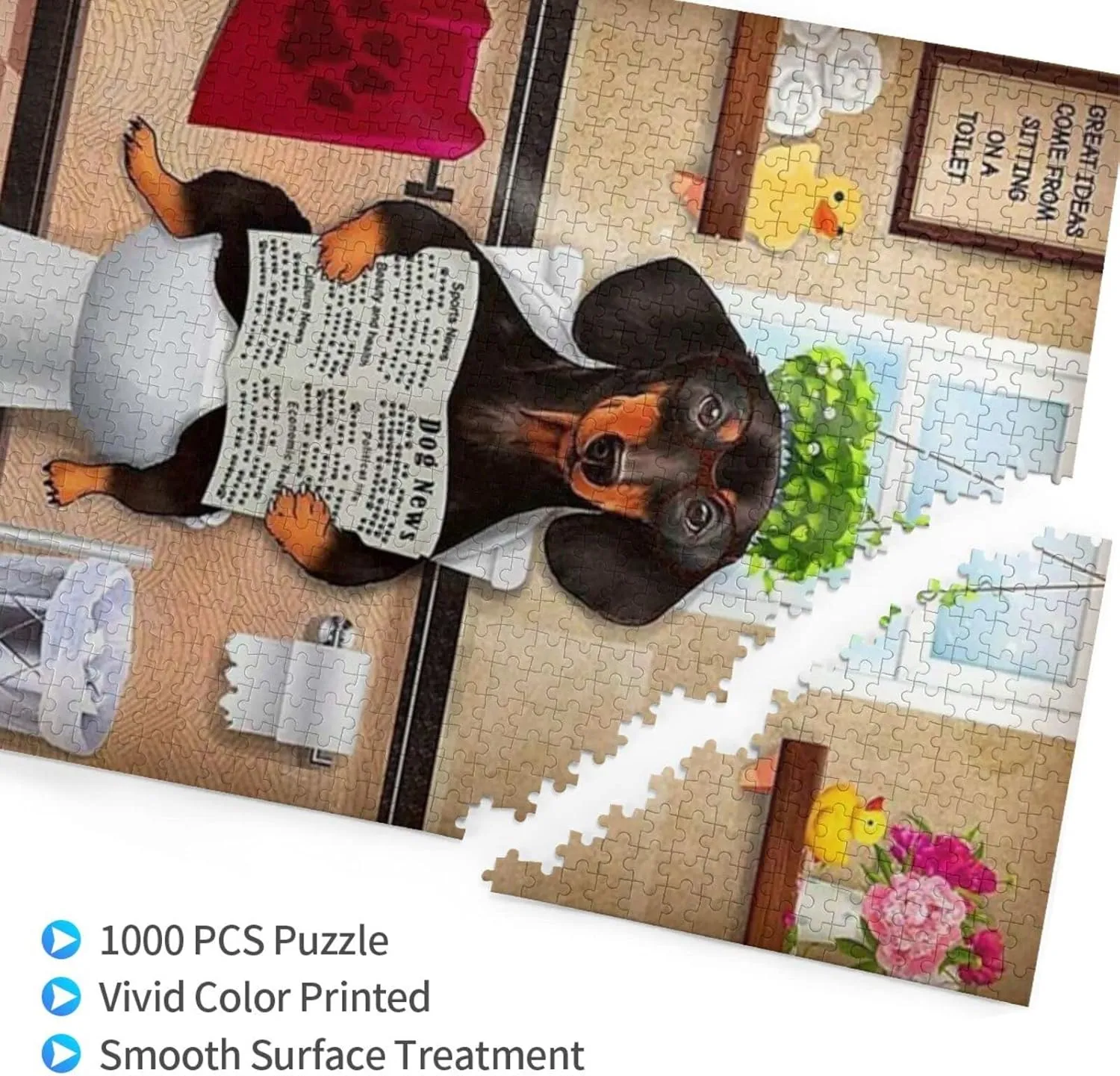 On Toilet Jigsaw Puzzles for Adults - Reading Newspaper Animal Wooden Picture exportation tomb Puzzle Youth Home Decor Funny Game Best Gift Preschool Toys 29.5*19.6 inches(1000 pieces) QISPIOD Dachshund Dog Sitting 