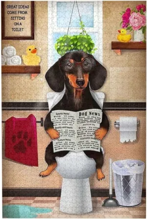 On Toilet Jigsaw Puzzles for Adults - Reading Newspaper Animal Wooden Picture exportation tomb Puzzle Youth Home Decor Funny Game Best Gift Preschool Toys 29.5*19.6 inches(1000 pieces) QISPIOD Dachshund Dog Sitting 