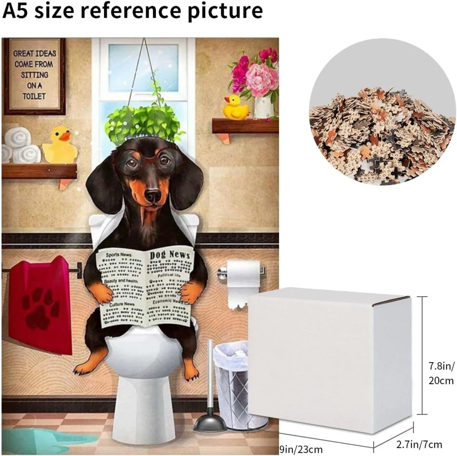 On Toilet Jigsaw Puzzles for Adults - Reading Newspaper Animal Wooden Picture exportation tomb Puzzle Youth Home Decor Funny Game Best Gift Preschool Toys 29.5*19.6 inches(1000 pieces) QISPIOD Dachshund Dog Sitting 
