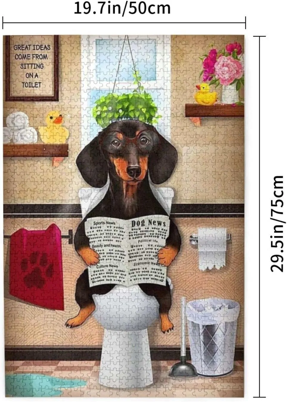 On Toilet Jigsaw Puzzles for Adults - Reading Newspaper Animal Wooden Picture exportation tomb Puzzle Youth Home Decor Funny Game Best Gift Preschool Toys 29.5*19.6 inches(1000 pieces) QISPIOD Dachshund Dog Sitting 