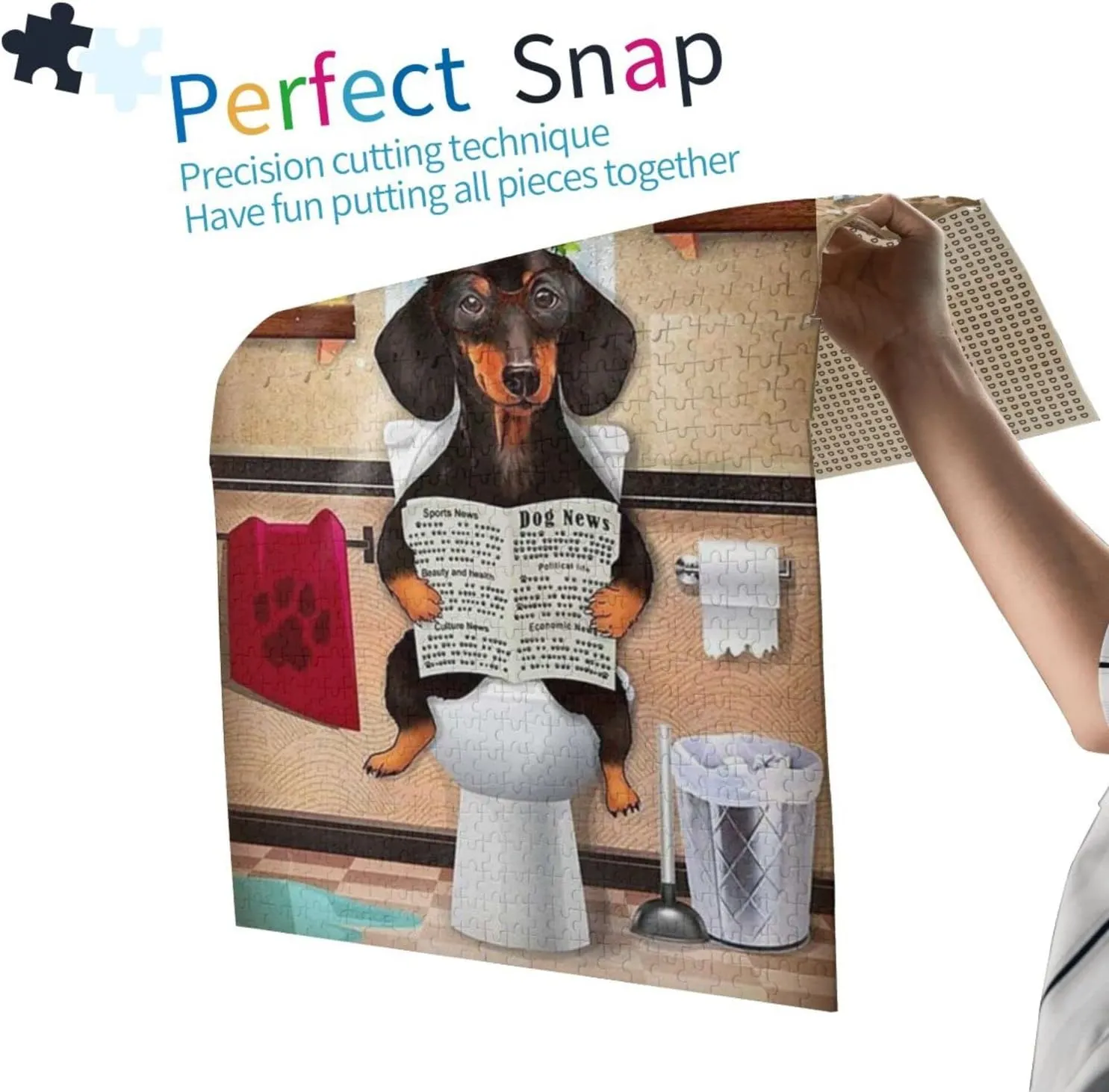 On Toilet Jigsaw Puzzles for Adults - Reading Newspaper Animal Wooden Picture exportation tomb Puzzle Youth Home Decor Funny Game Best Gift Preschool Toys 29.5*19.6 inches(1000 pieces) QISPIOD Dachshund Dog Sitting 