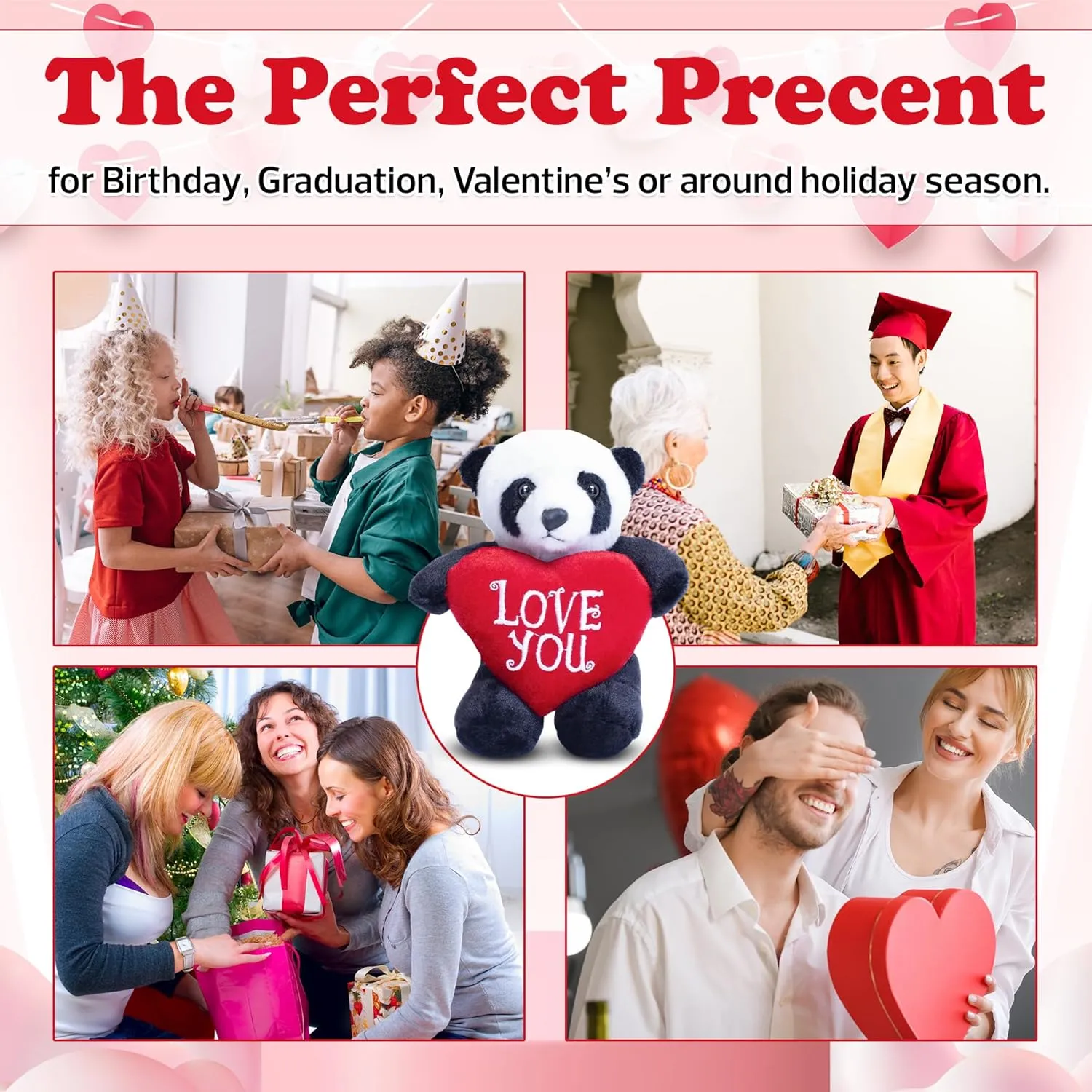 Ones -Premium Huggable Animal (Panda with Heart) 8 inch Adorable Valentine Stuffed Animal with Love You shale agent mote Heart for Loved 