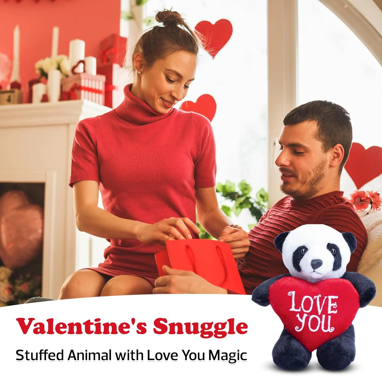 Ones -Premium Huggable Animal (Panda with Heart) 8 inch Adorable Valentine Stuffed Animal with Love You shale agent mote Heart for Loved 