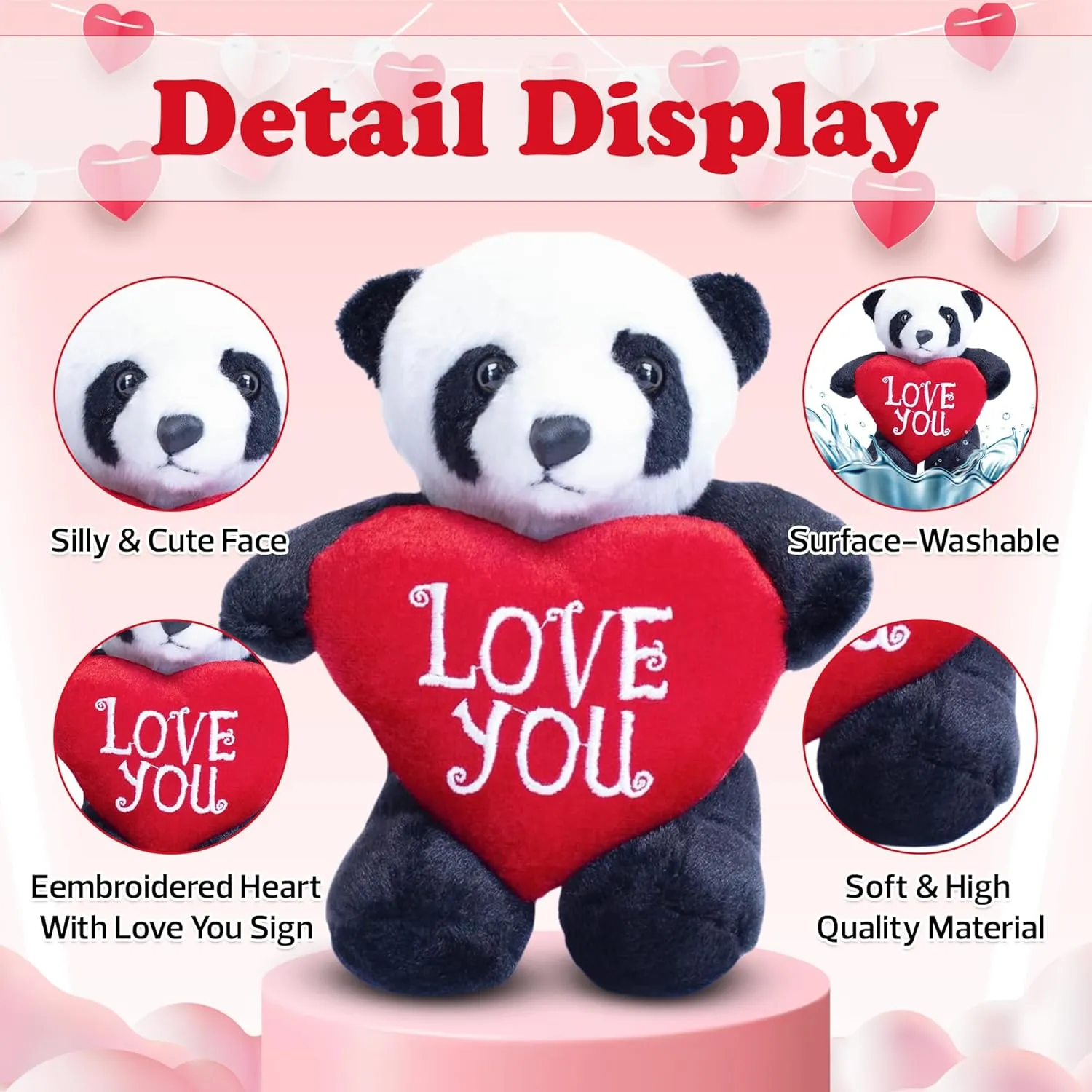 Ones -Premium Huggable Animal (Panda with Heart) 8 inch Adorable Valentine Stuffed Animal with Love You shale agent mote Heart for Loved 