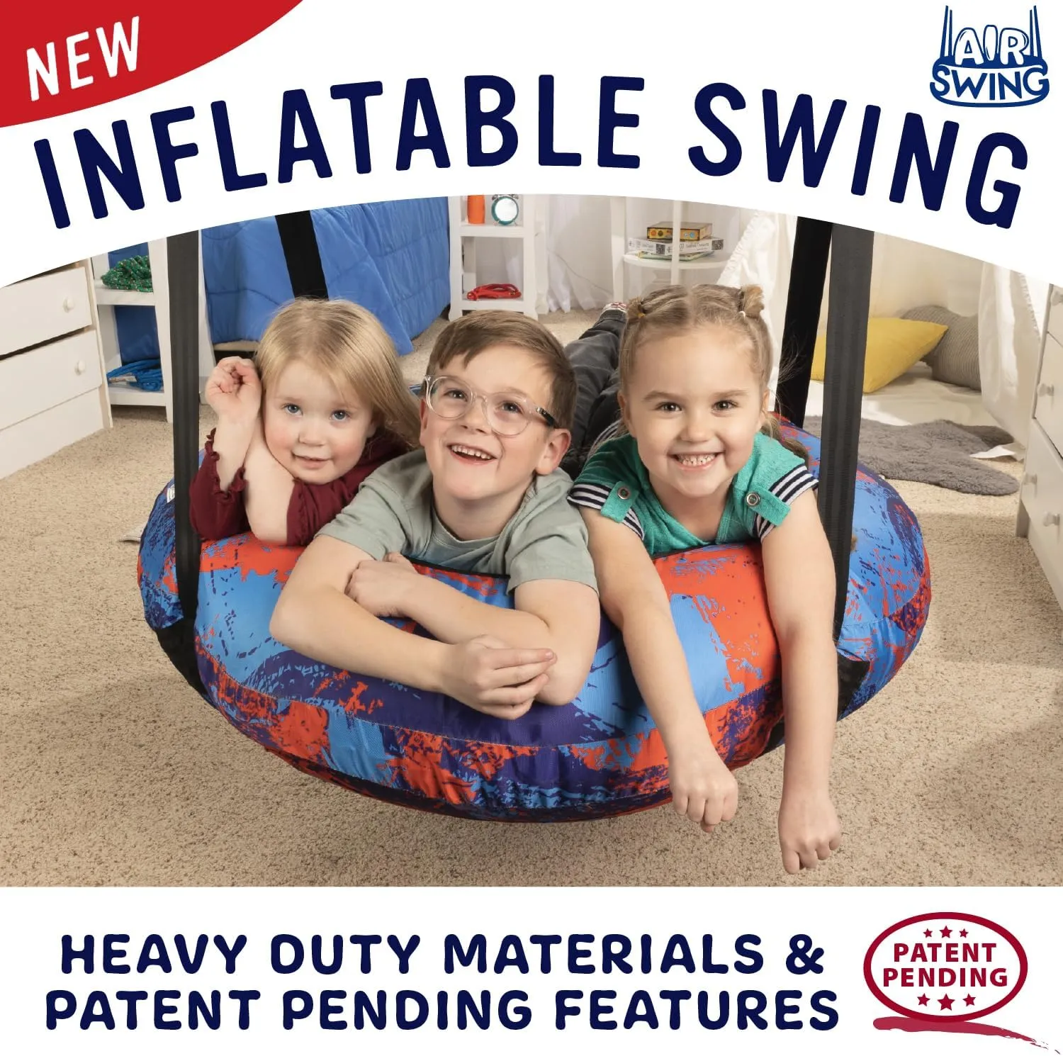 Outdoor Playground, Jungle Gym, or Tree Ages 3  UV-Protected Cover Durable Tube-Frame lieu tenement coherent Kenya compromise Adjustable Hanging Straps Carabiners - Blue/Red AIR Swing Giant 42?? Inflatable Heavy Duty Saucer Swing Indoor 