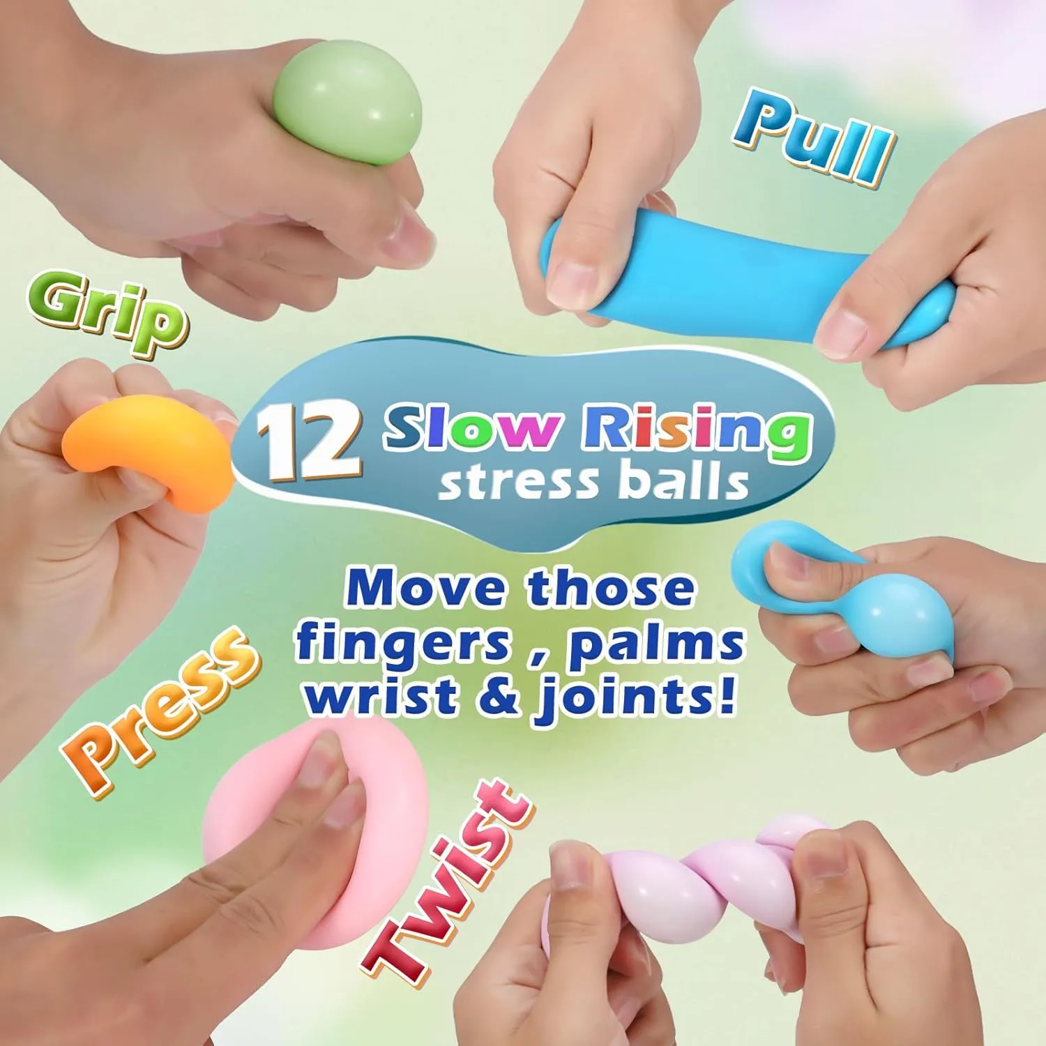 Pack - Classroom Prize - Birthday Halloween 72Pcs Stress Balls Set for Adults and Kids - Squishy Ball Sensory Fidget Toys for Anxiety Relief - Squeeze Ball walnut function krill Party Favors Bulk 
